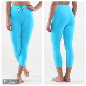 Lululemon Women’s Will Crop Leggings Spry Blue Drawstring High Waist 23” Size 4